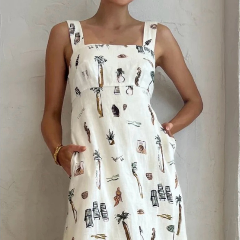 Women's White Tropical Desert Printed Dress